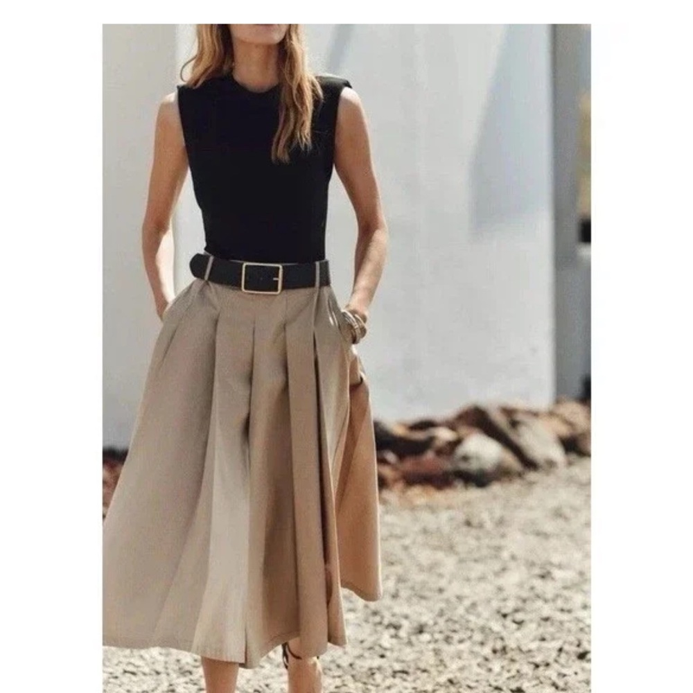 Zara Black and Beige A-Line Skirt